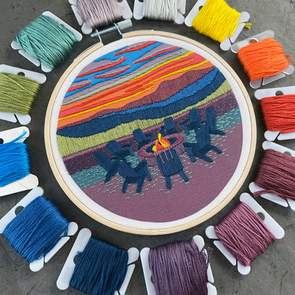 Embroidery Kit Mountain Lodge Sunset