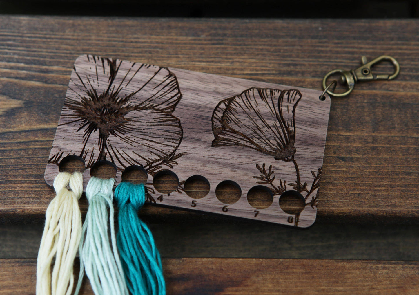 Poppy Embroidery Floss Storage Holder Walnut Wood