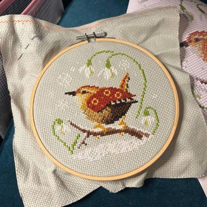 Wren and Snowdrops Cross Stitch Kit