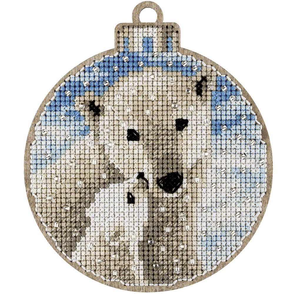 Cross Stitch Kit Polar Bear on Wood
