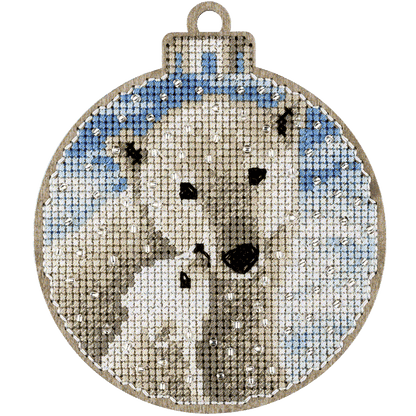 Cross Stitch Kit Polar Bear on Wood