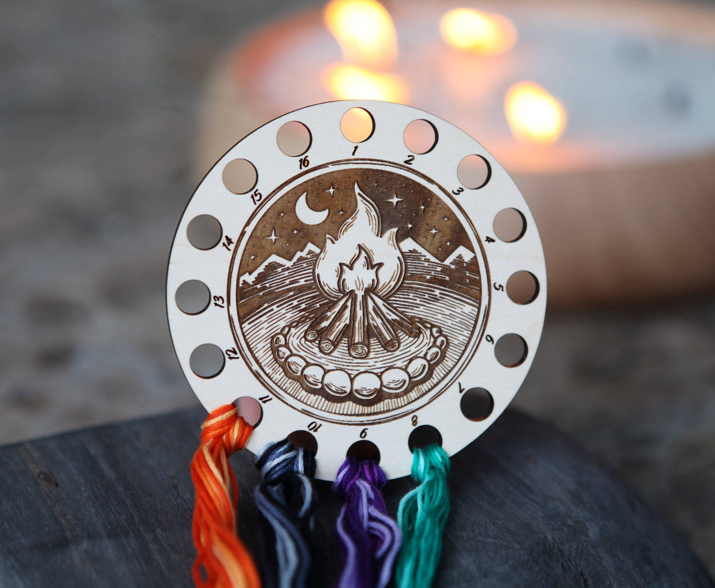 Campfire Embroidery Floss Holder in Maple Wood