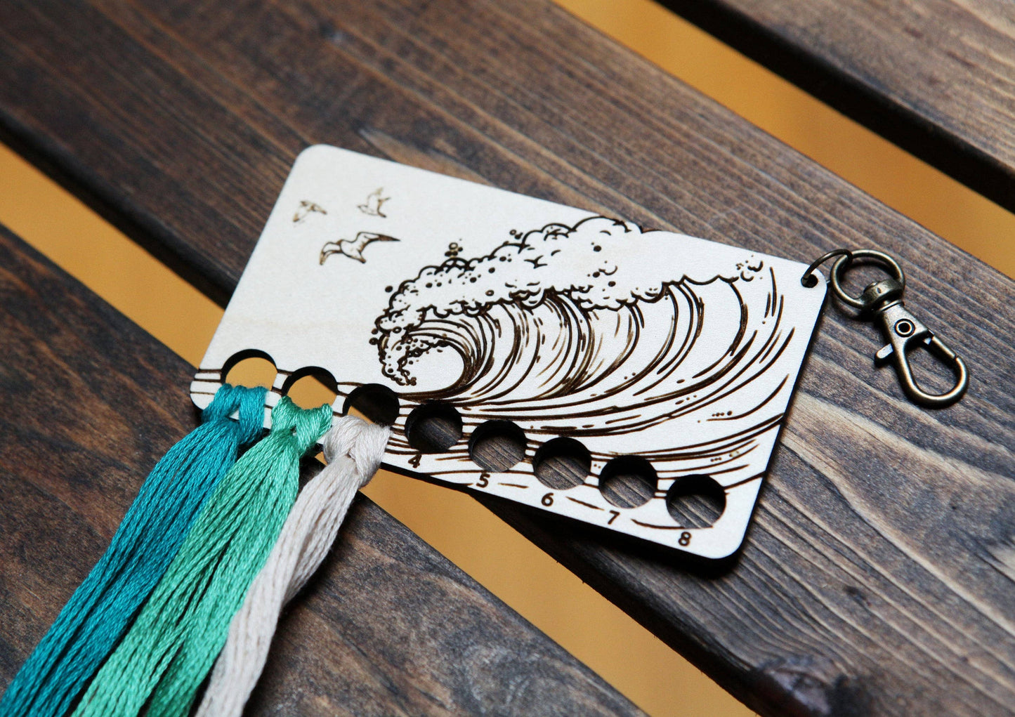 Ocean Wave Embroidery Floss Holder Maple Wood Rectangle