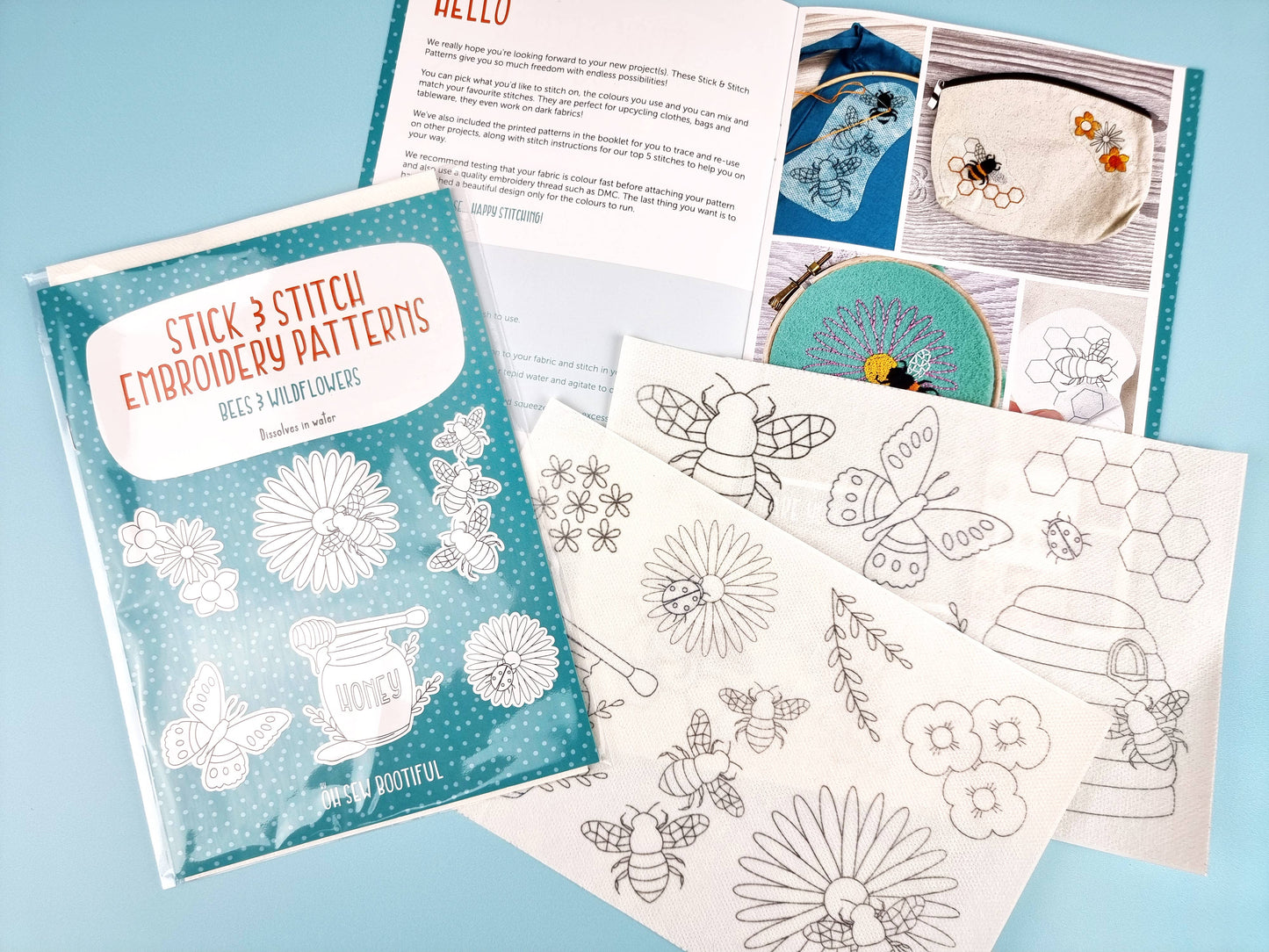 Bees Flowers Stick and Stitch Embroidery Patterns