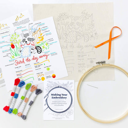 Stitching Raccoon Sampler Embroidery Kit