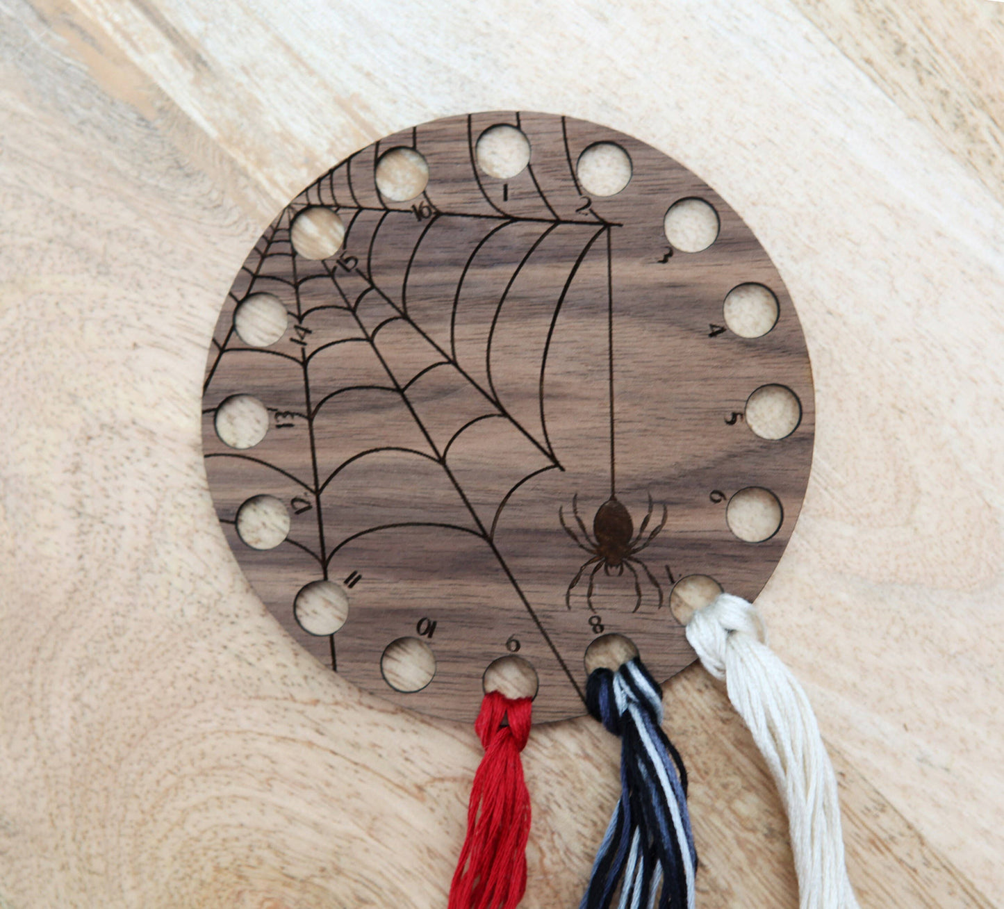 Spider Web Thread Storage Holder Walnut Wood