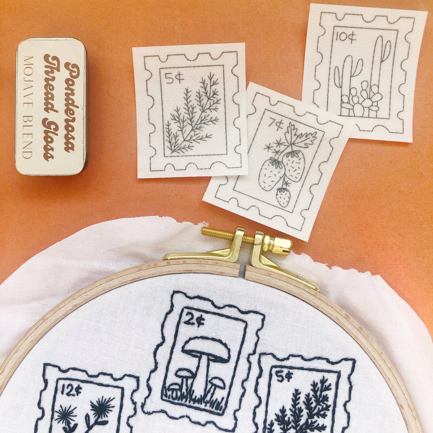 Botanical Stamps Hand Embroidery Peel Stick & Stitch Pattern