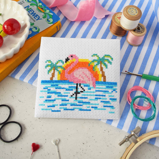 Flamingo Beach Mini Cross Stitch Kit