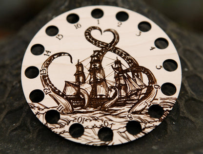 Kraken Squid Ship Embroidery Floss Storage Organizer