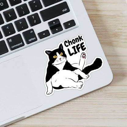 Chonk Life Fat Black Cat Laptop Water Bottle Sticker