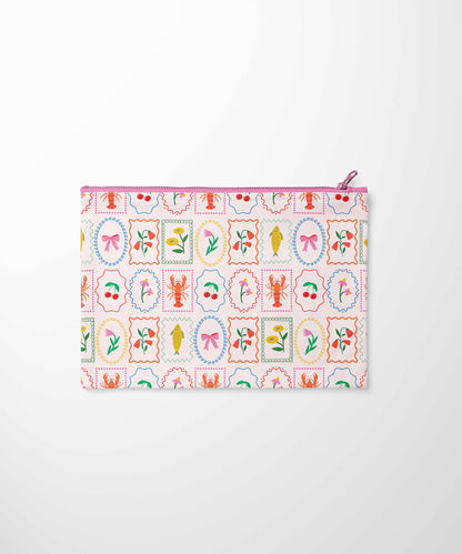 Colorful Stamp Tyvek Zip Notions Bag