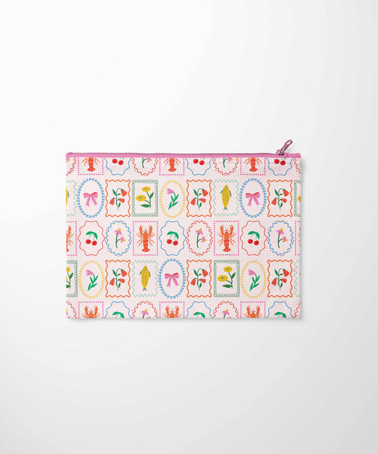 Colorful Stamp Tyvek Zip Notions Bag