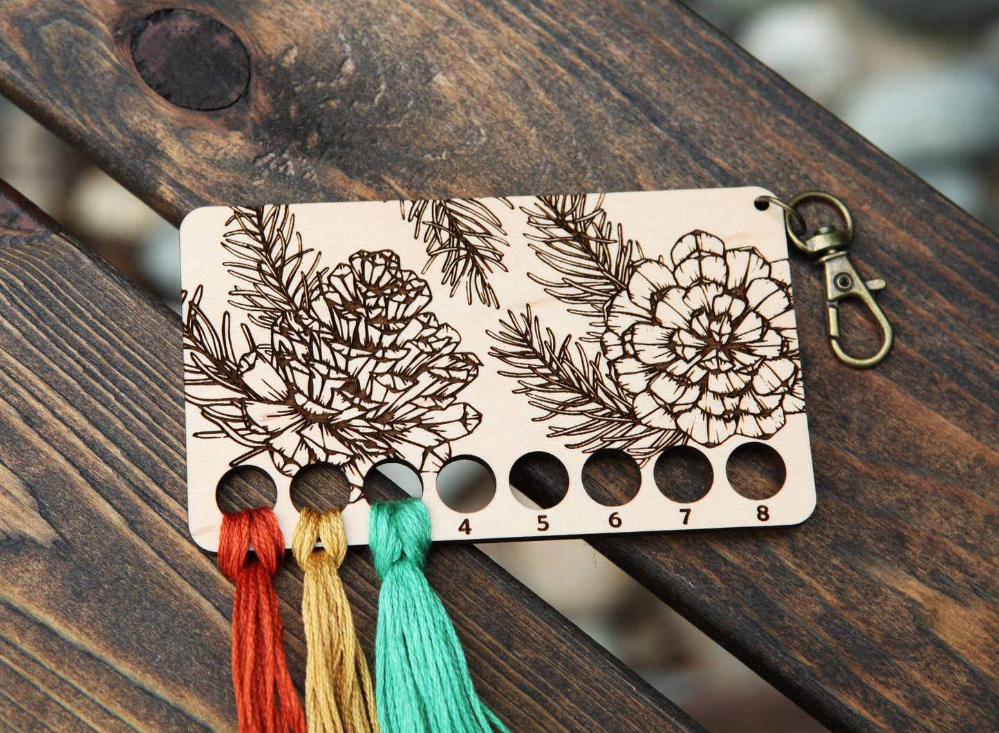 Pine Tree Embroidery Floss Storage Holder Maple Wood