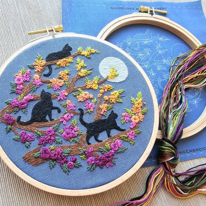 Cats and Full Moon Embroidery Kit