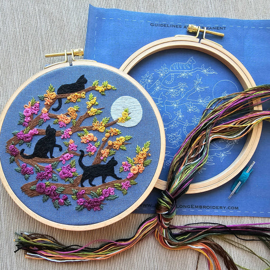 Cats and Full Moon Embroidery Kit