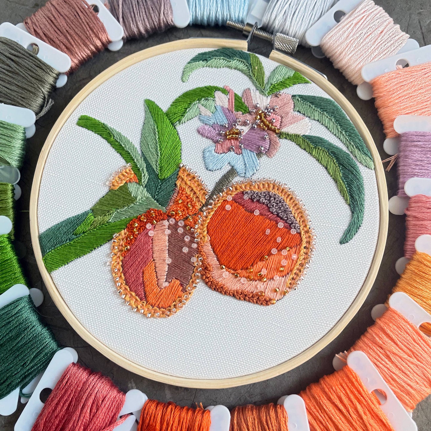 Embroidery and Beadwork Kit Peach Blossoms