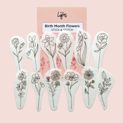 Birth Month Flowers Stick & Stitch Embroidery Pack