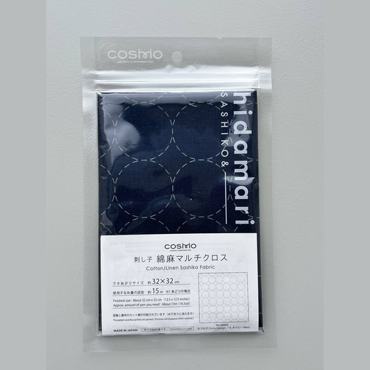 Cosmo Sashiko Preprinted Fabric Navy Circle