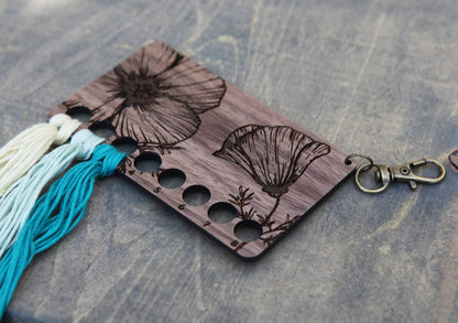 Poppy Embroidery Floss Storage Holder Walnut Wood