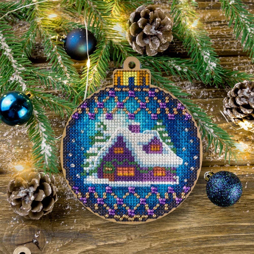 Wood Cross Stitch Kit Snowy Cabin