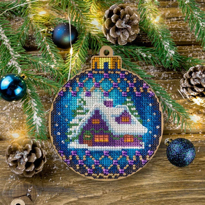 Wood Cross Stitch Kit Snowy Cabin