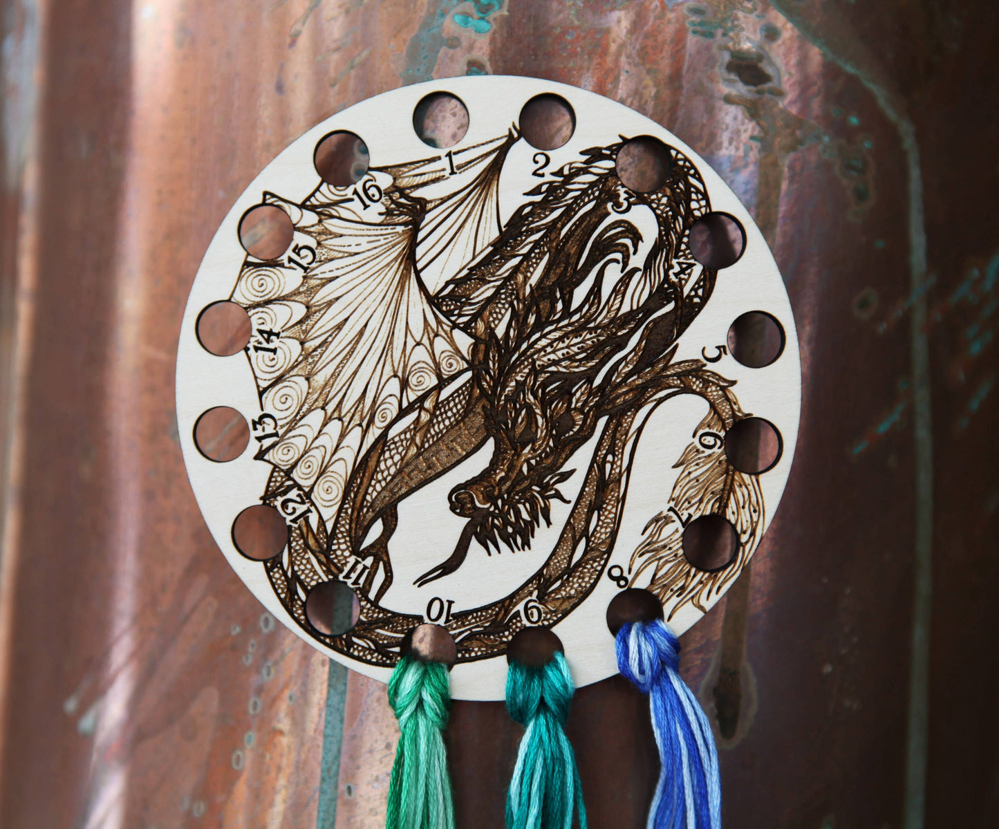 Dragon Embroidery Floss Storage Holder Circle Maple Wood