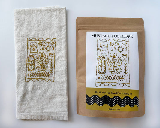 Mustard Folklore Embroidery Tea Towel Kit