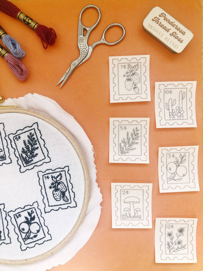 Botanical Stamps Hand Embroidery Peel Stick & Stitch Pattern