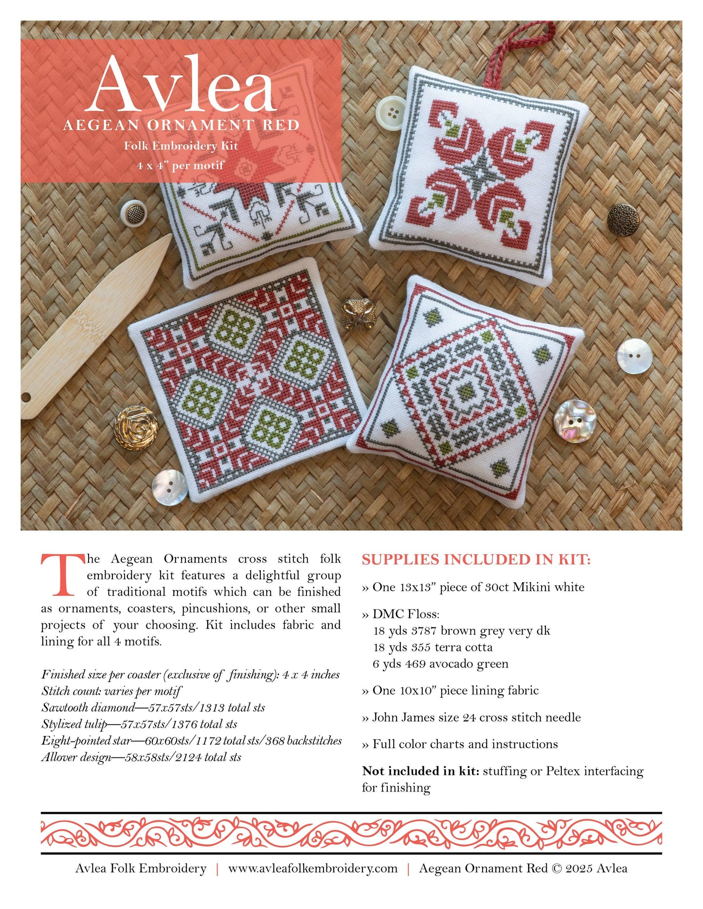 Aegean Ornaments Red Cross Stitch Kit