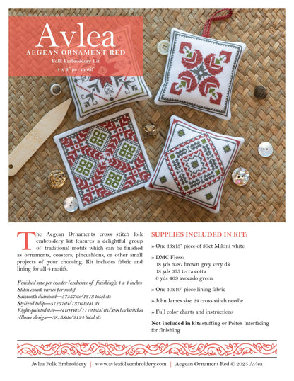 Aegean Ornaments Red Cross Stitch Kit