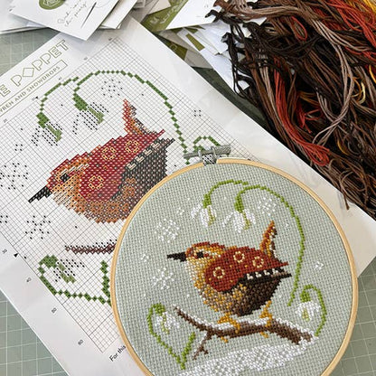 Wren and Snowdrops Cross Stitch Kit
