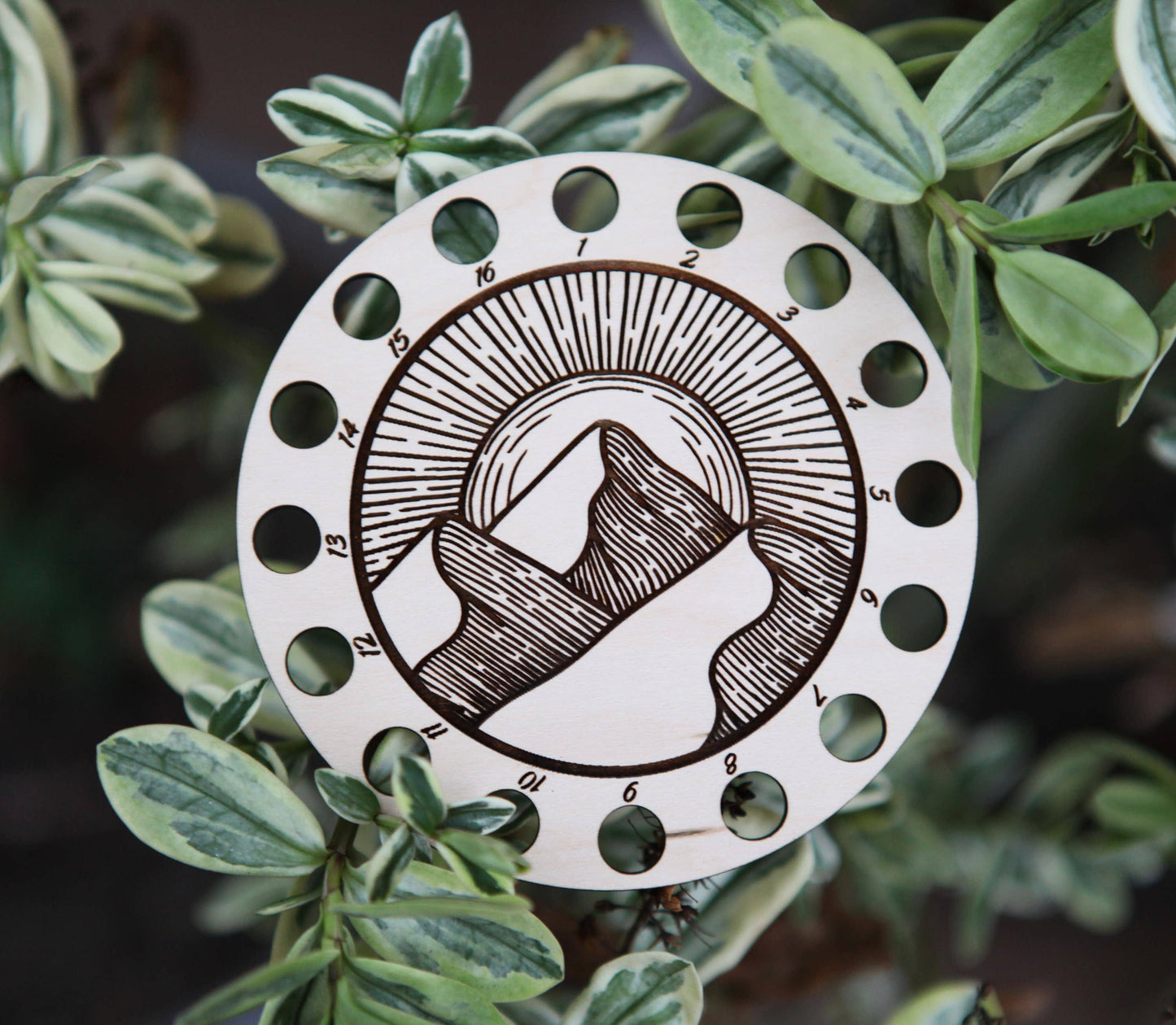 Mountains & Sun Maple Wood Embroidery Floss Holder