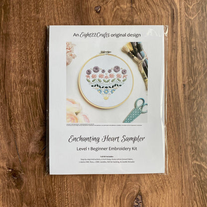 Enchanting Heart Sampler Embroidery Kit, Level 1