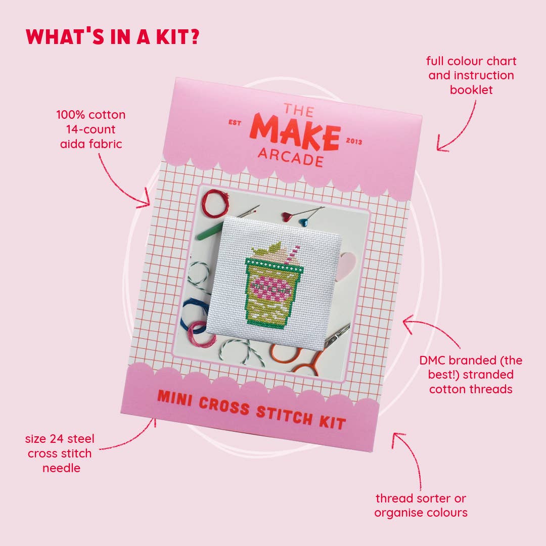 Iced Matcha Latte Mini Cross Stitch Kit