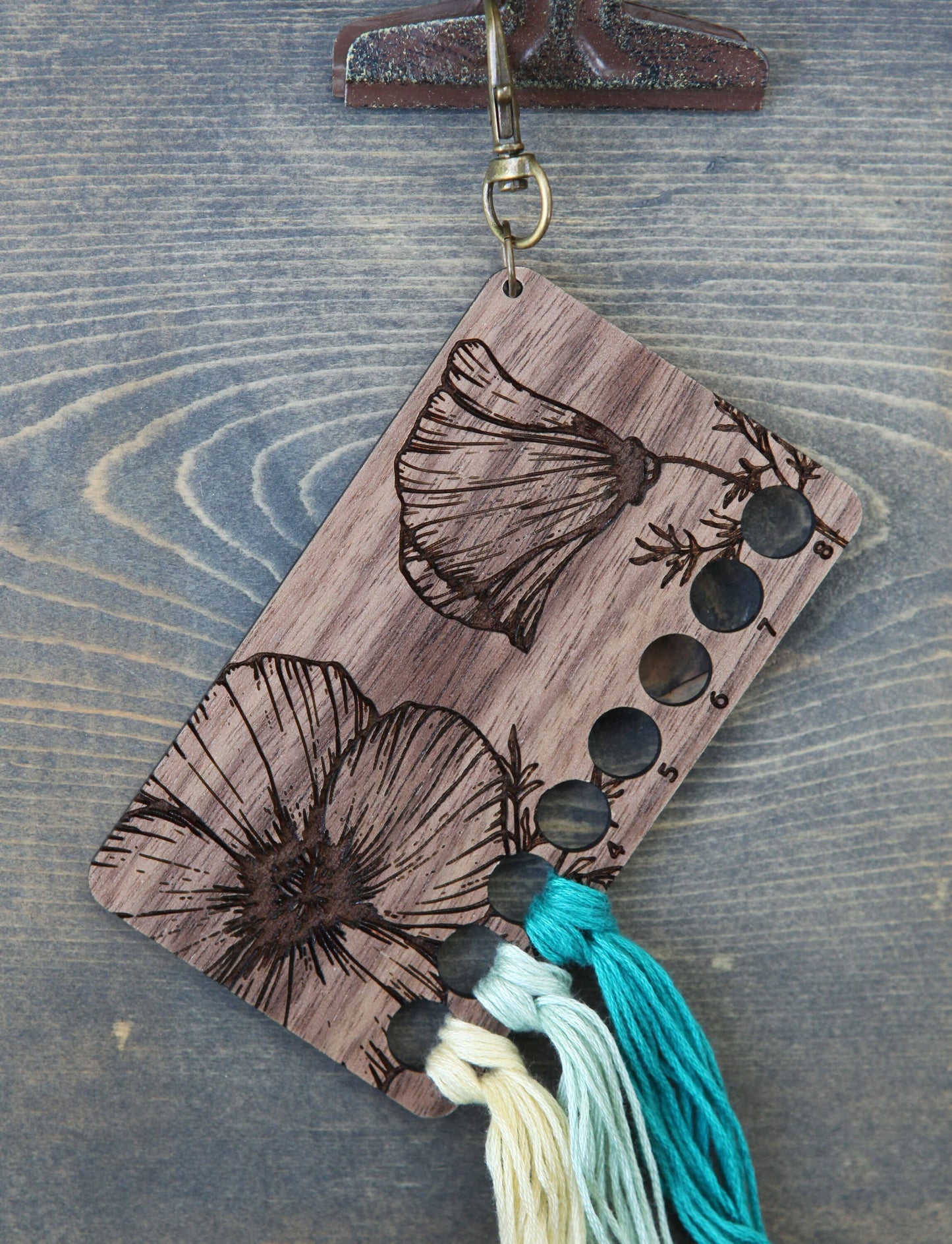 Poppy Embroidery Floss Storage Holder Walnut Wood