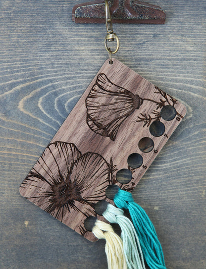 Poppy Embroidery Floss Storage Holder Walnut Wood