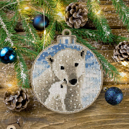 Cross Stitch Kit Polar Bear on Wood