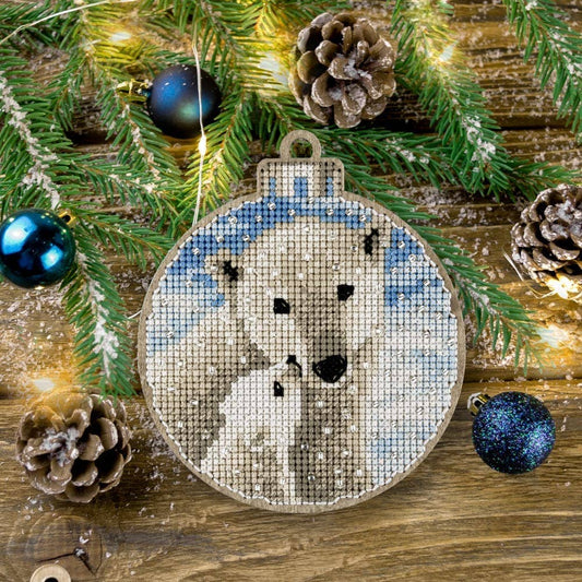 Cross Stitch Kit Polar Bear on Wood