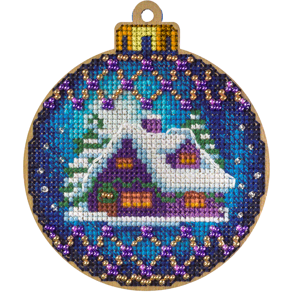 Wood Cross Stitch Kit Snowy Cabin