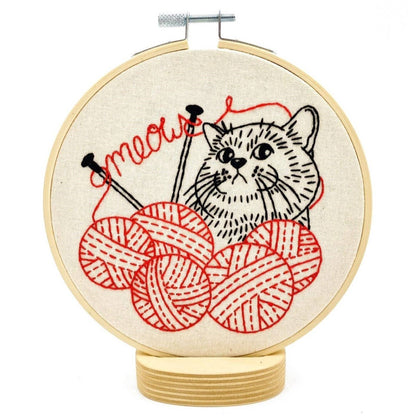 Kitten with Knitting Embroidery Kit