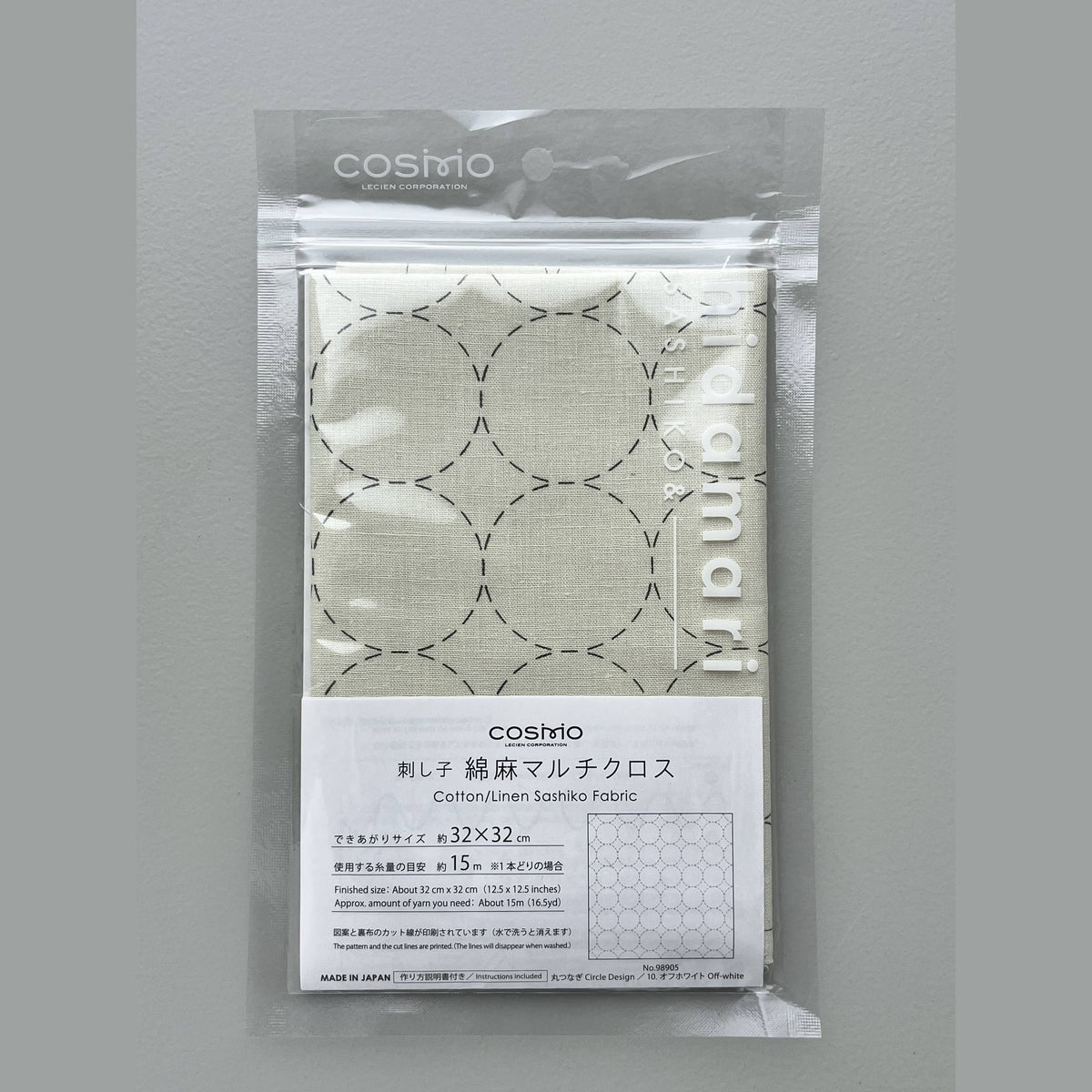 Cosmo Sashiko Preprinted Fabric Off White Herringbone
