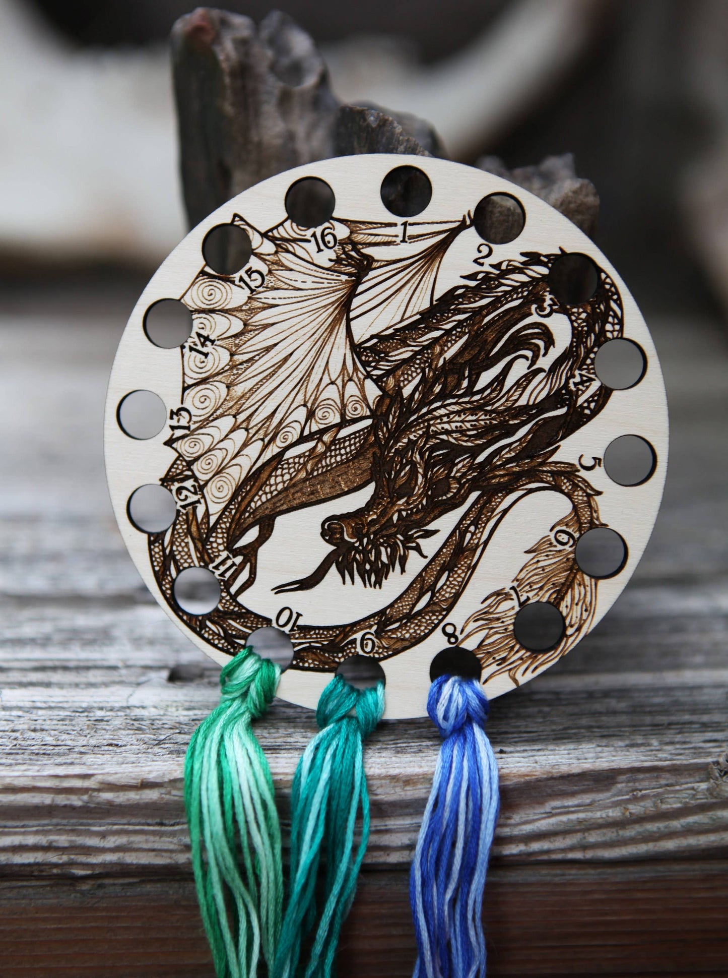 Dragon Embroidery Floss Storage Holder Circle Maple Wood