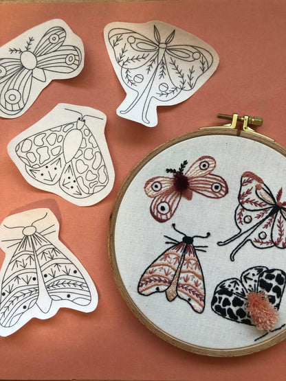 Moths Hand Embroidery Peel Stick & Stitch Pattern