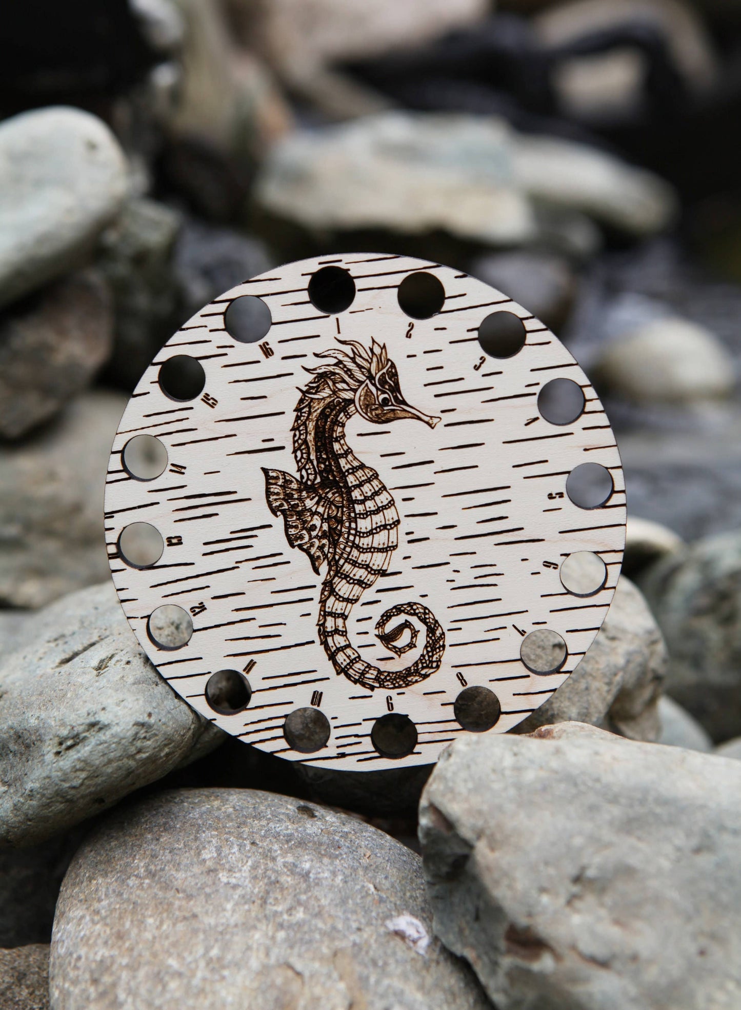 Seahorse Embroidery Floss Storage Holder Maple Wood Circle