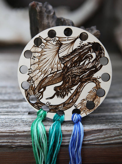 Dragon Embroidery Floss Storage Holder Circle Maple Wood
