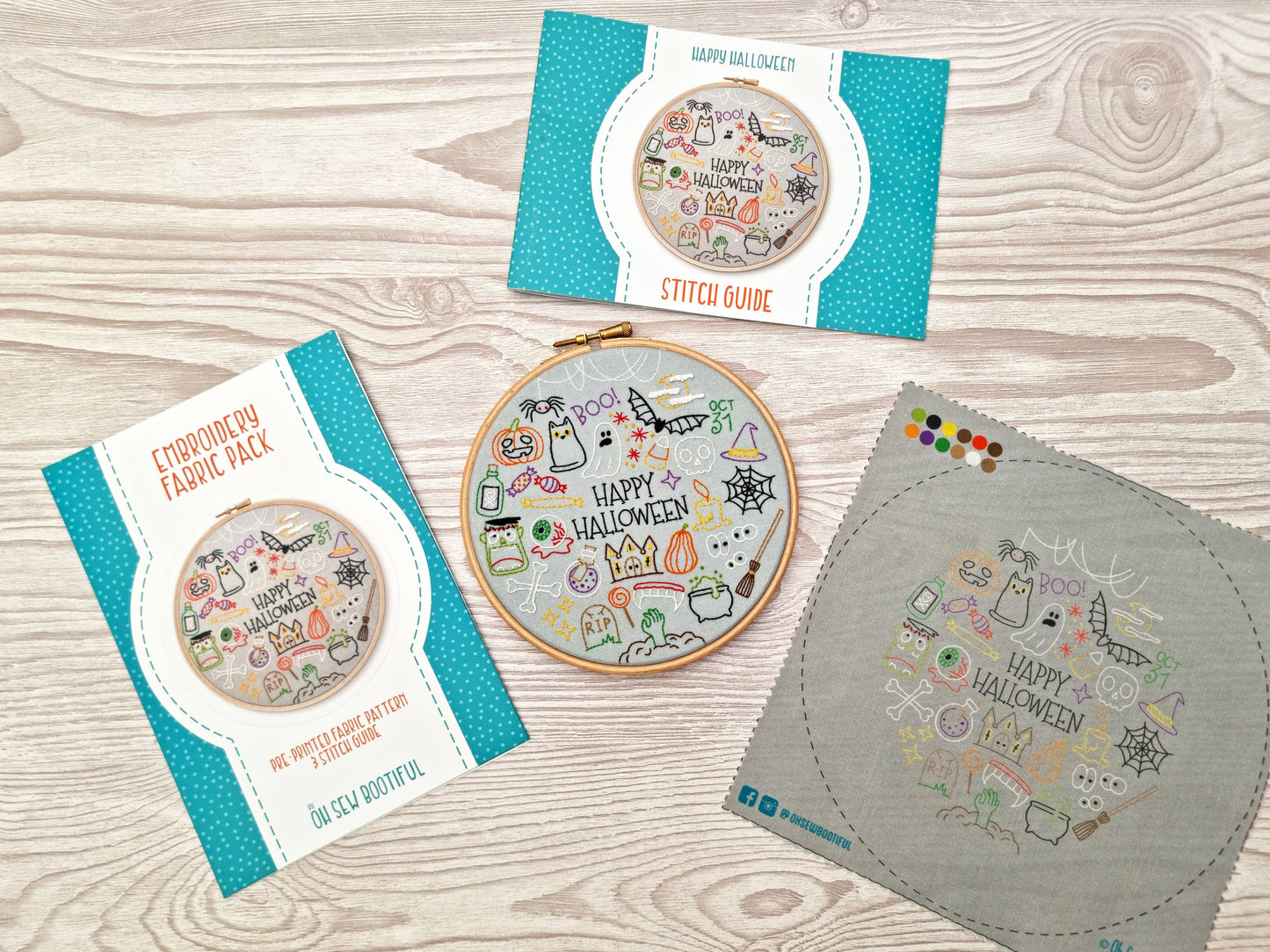 Happy Halloween Embroidery Pattern Fabric Pack