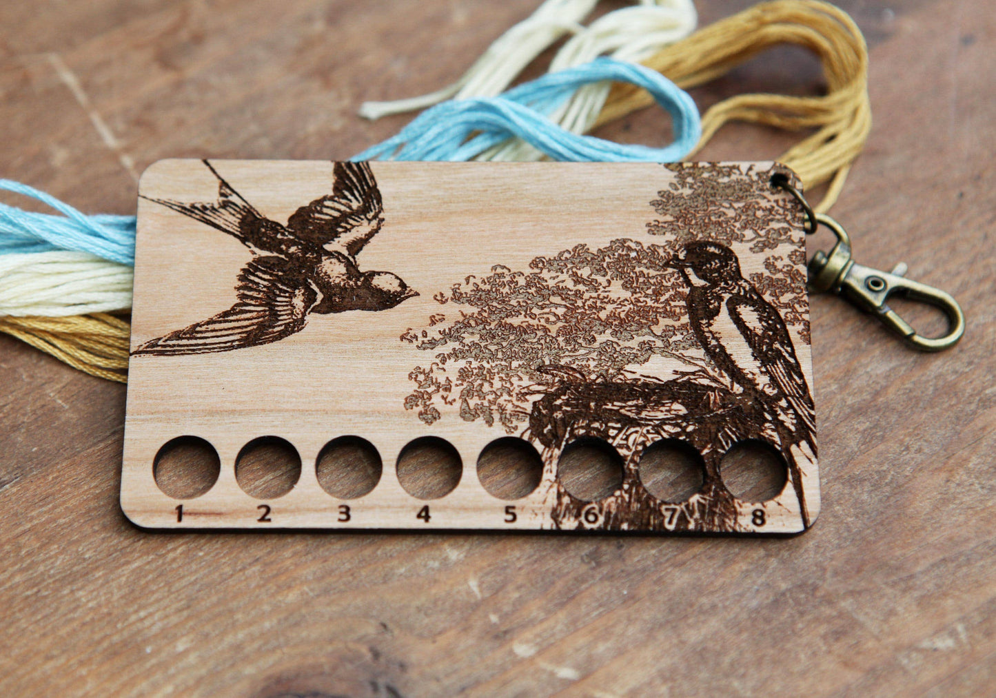 Cherry Wood Barn Swallow Embroidery Floss Storage Holder