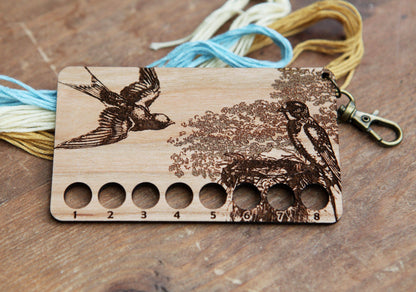 Cherry Wood Barn Swallow Embroidery Floss Storage Holder