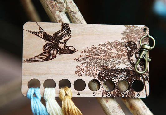 Cherry Wood Barn Swallow Embroidery Floss Storage Holder
