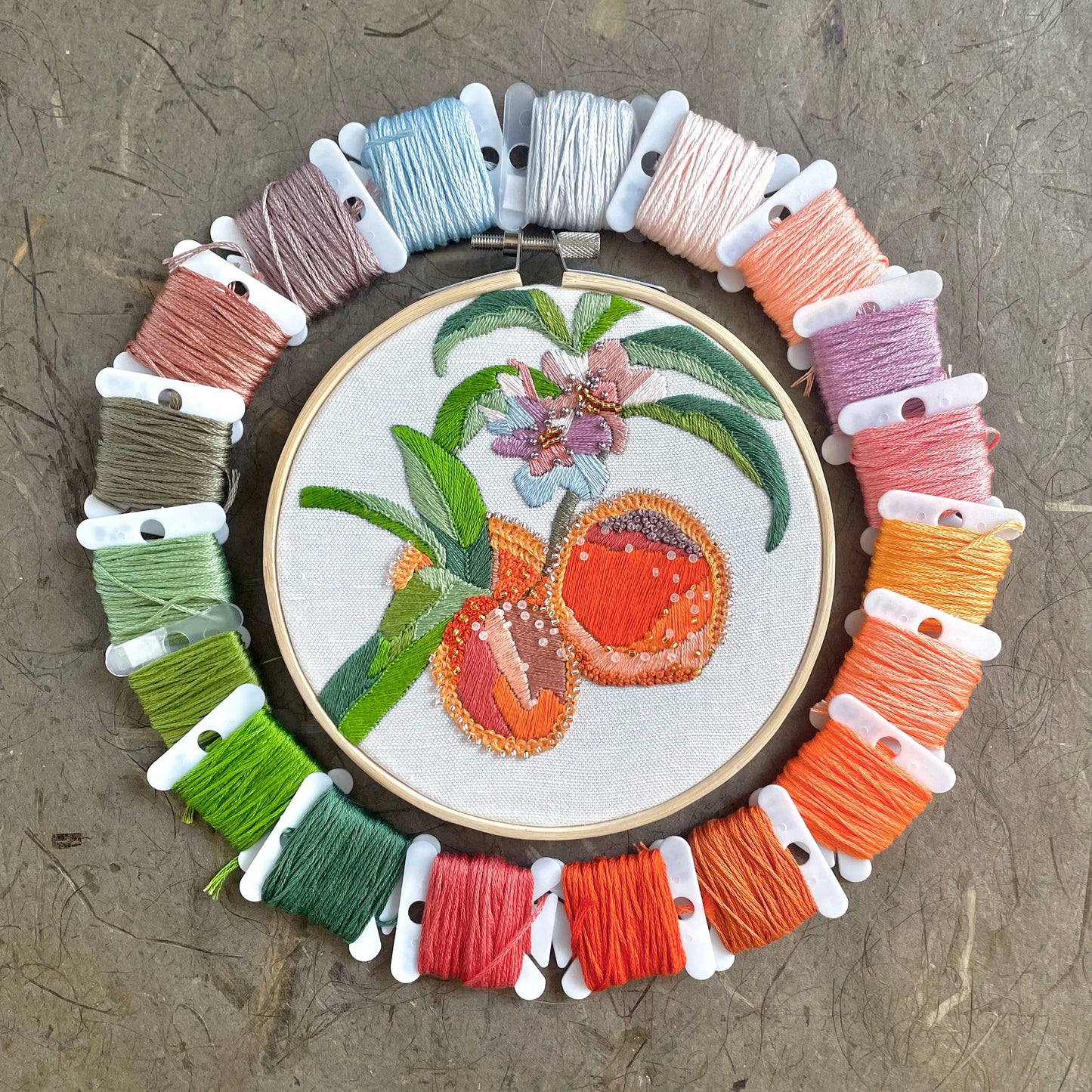 Embroidery and Beadwork Kit Peach Blossoms